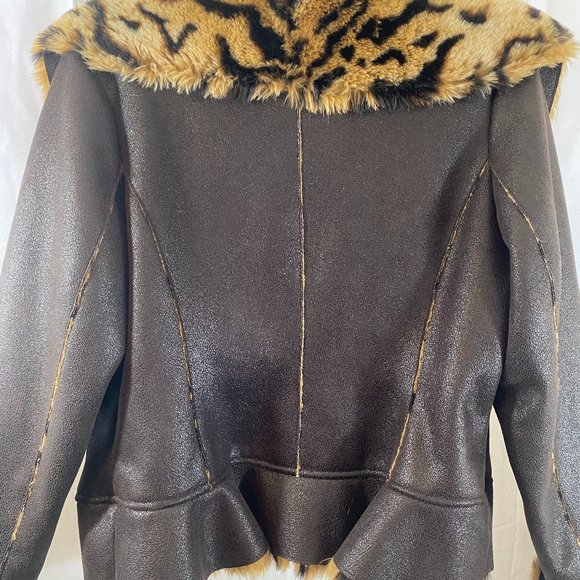 SOLD Incognita Brown Faux Leather Animal Print & Fur Lined Jacket NWOT - Picture 16 of 16